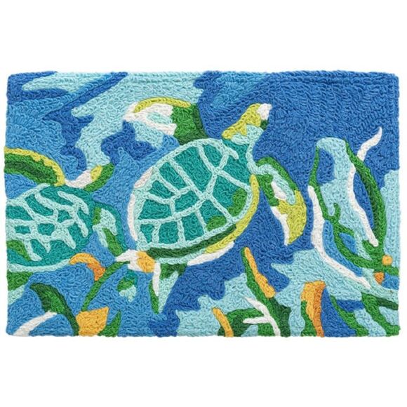 Jellybean Other - Swimming Sea Turtles in Coral 30 X 20 Inch Area Accent Washable Rug